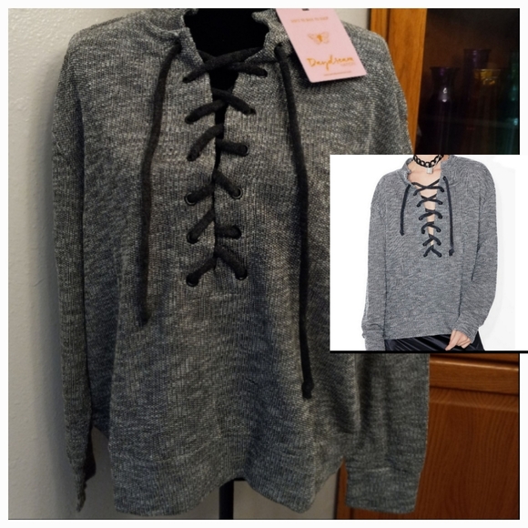 Daydream Nation Oversized Lace Up Terry Dream Pullover Sweater - Picture 9 of 9